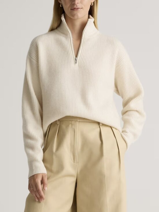 Quince Sweaters - Quince 100% Mongolian Cashmere Fisherman Quarter Zip Sweater Ivory Size XS